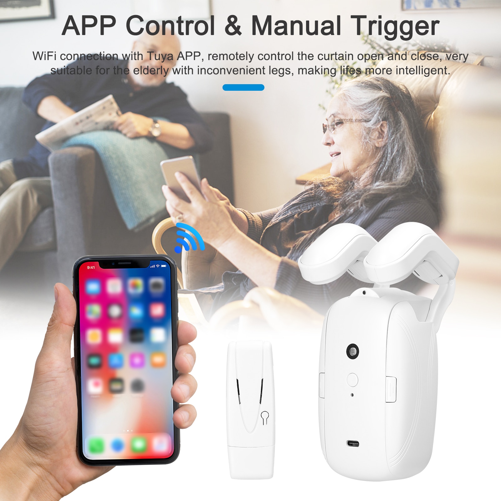 2PCS Tuya WiFi BT 지능형 커튼 모터 전기 커튼 로봇 자동 오프너 지원 APP 원격 제어 타이머 설정 - imaget 7