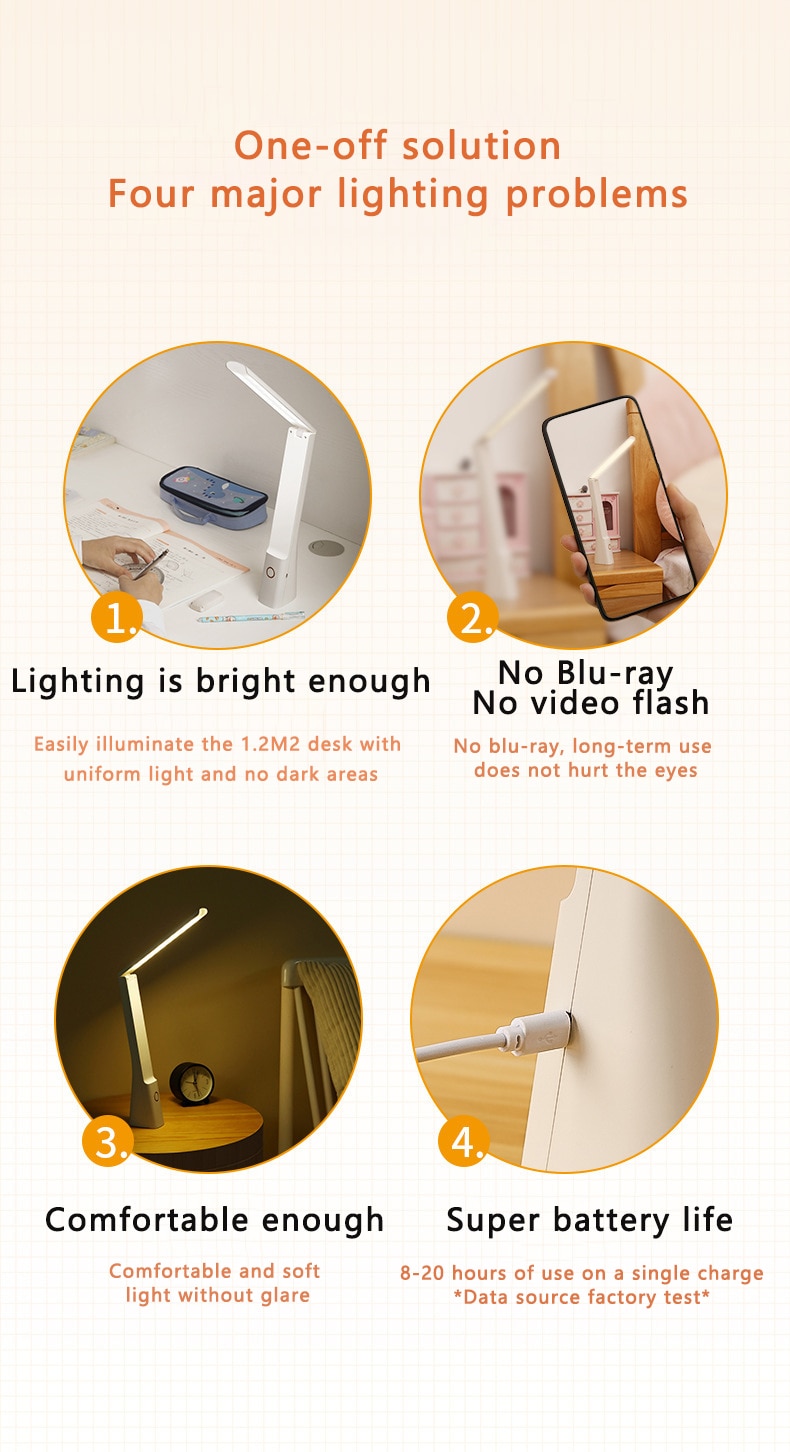 3000mAh Led Table Lamp USB Rechargeable 5-16 Hours Battery Life Desk Lamp Foldable Eye Protection Student Reading Book Light Lam - Images 3