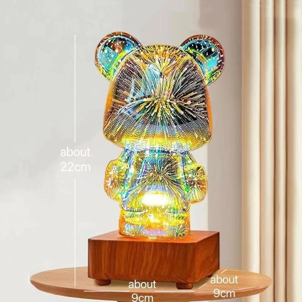 3D Fireworks Bear Night Light Projection Colorful USB Atmosphere Dimming Decor Room 3D Glass Fireworks Bedroom Decoration Lamp - Images 13