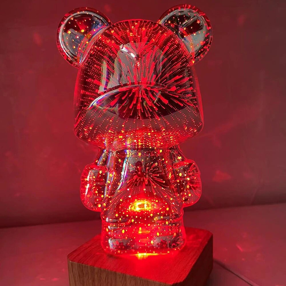 3D Fireworks Bear Night Light Projection Colorful USB Atmosphere Dimming Decor Room 3D Glass Fireworks Bedroom Decoration Lamp - Images 8