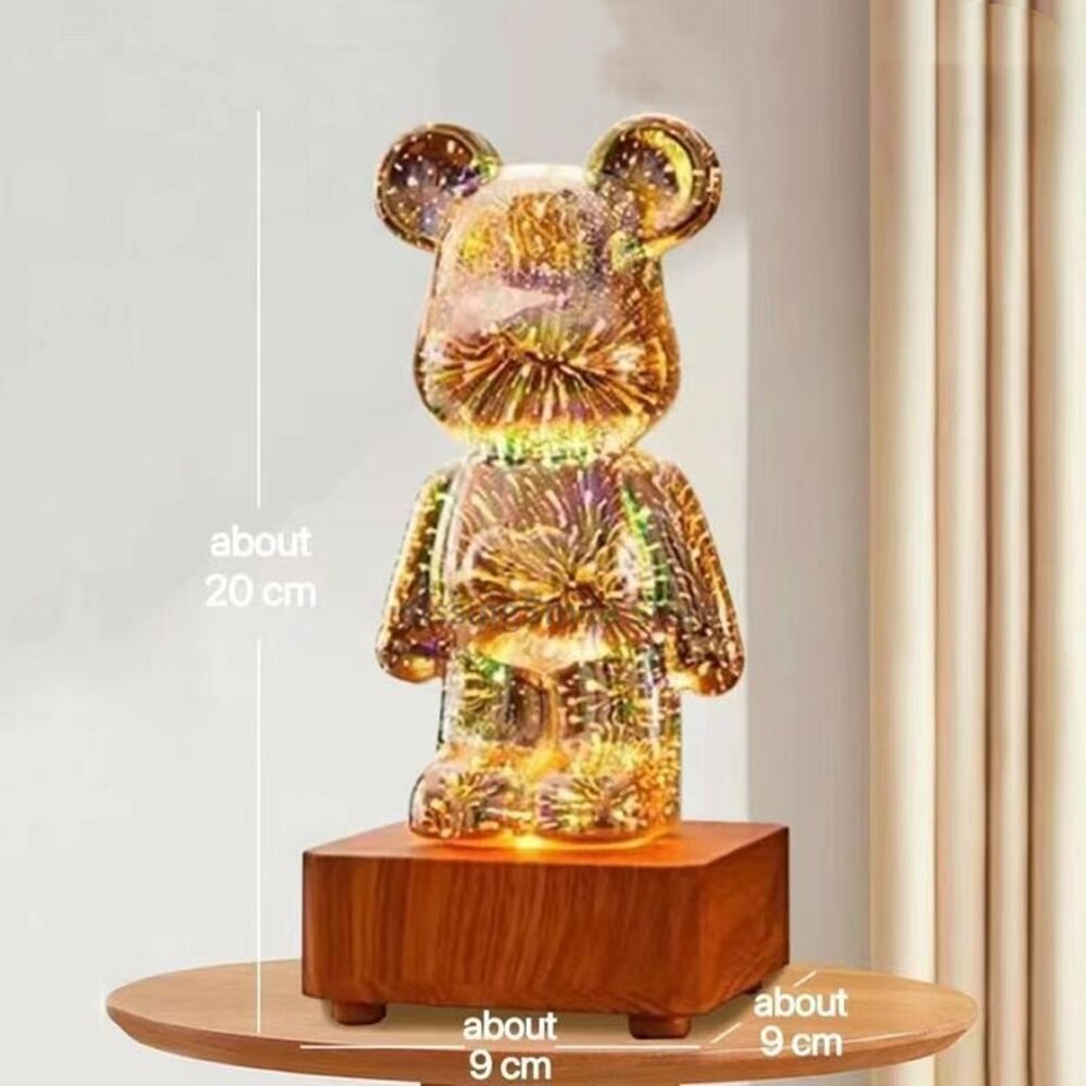 3D Fireworks Bear Night Light Projection Colorful USB Atmosphere Dimming Decor Room 3D Glass Fireworks Bedroom Decoration Lamp - Images 12