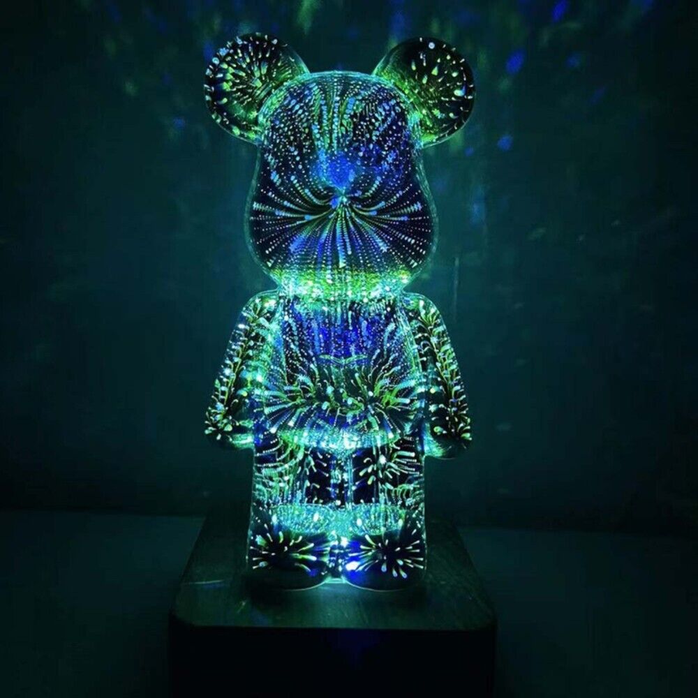 3D Fireworks Bear Night Light Projection Colorful USB Atmosphere Dimming Decor Room 3D Glass Fireworks Bedroom Decoration Lamp - Images 4