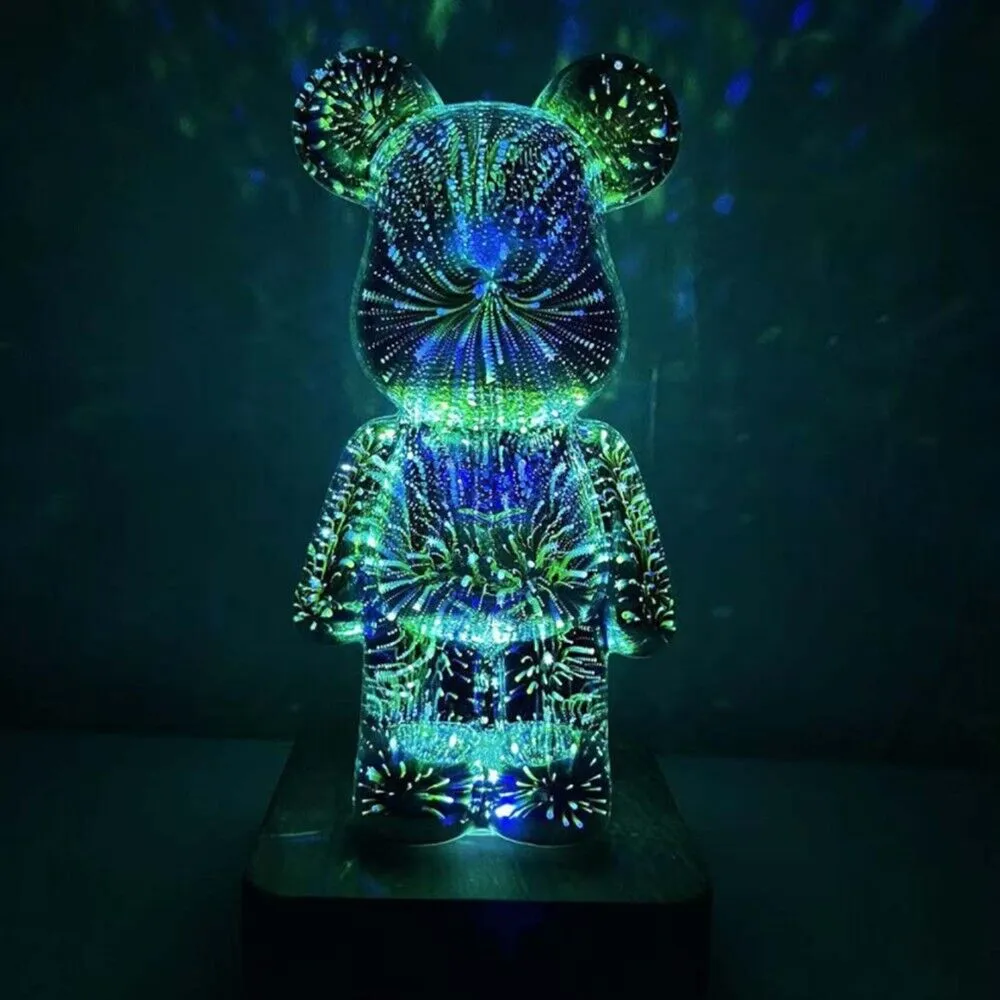 3D Fireworks Bear Night Light Projection Colorful USB Atmosphere Dimming Decor Room 3D Glass Fireworks Bedroom Decoration Lamp