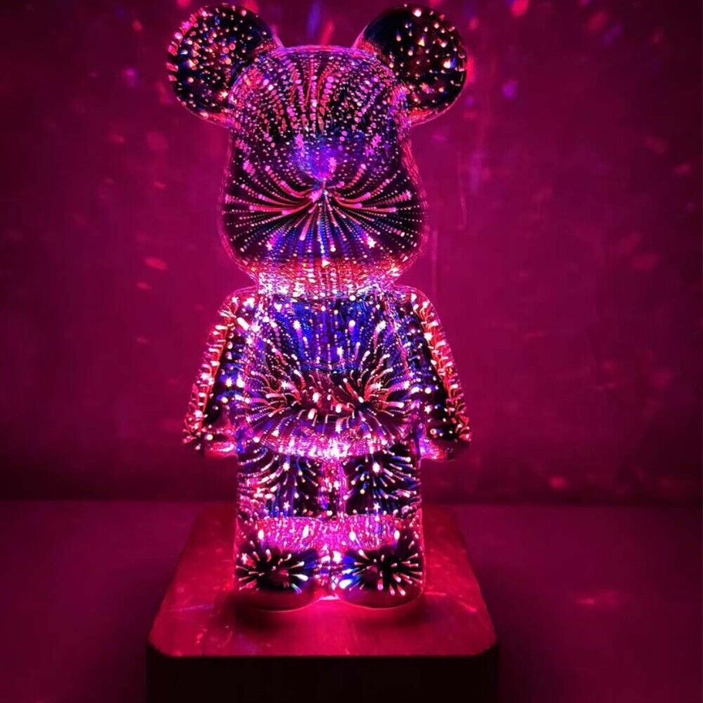 3D Fireworks Bear Night Light Projection Colorful USB Atmosphere Dimming Decor Room 3D Glass Fireworks Bedroom Decoration Lamp - Images 3