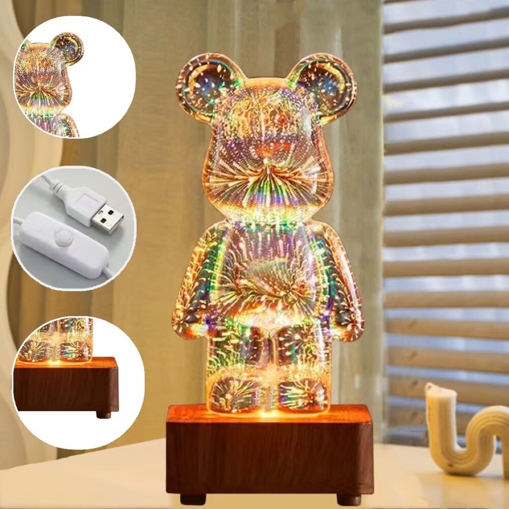 3D Pháo Hoa Gấu Đèn Ngủ Chiếu USB Nhiều Màu Sắc Khí Quyển Mờ Trang Trí Phòng 3D Kính Pháo Hoa Đèn Trang Trí Phòng Ngủ - Ảnh 10