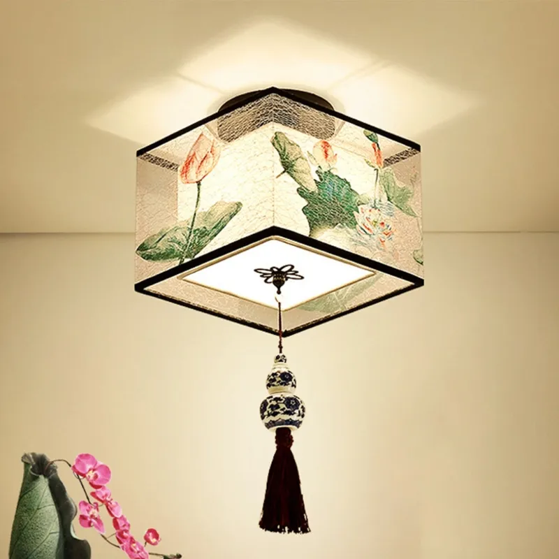 4 Loại Đèn LED Phong Cách Trung Hoa Đèn Trần Vải Ốp Trần Cho Phòng Khách Lối Đi Ban Công Hiên Nhà