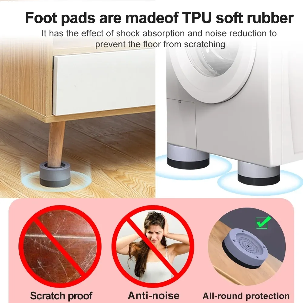 4 Tấm Chống Rung Đa Năng Máy Giặt Chân Cao Su Thảm Chống Rung Giảm Tiếng Ồn Đồ Nội Thất Nâng Đế Chân