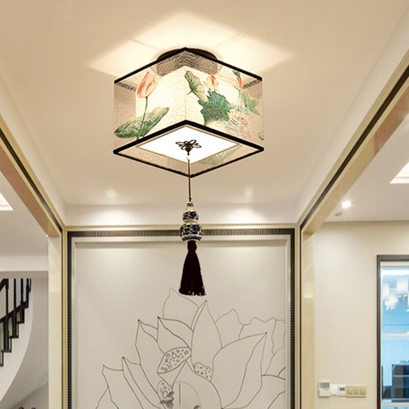 4 Types Chinese Style LED Light Fixtures Ceiling Fabric Ceiling Lamp for Living Room Aisle Balcony Porch - Images 5 4 Types Chinese Style LED Light Fixtures Ceiling Fabric Ceiling Lamp for Living Room Aisle Balcony Porch - Images 5