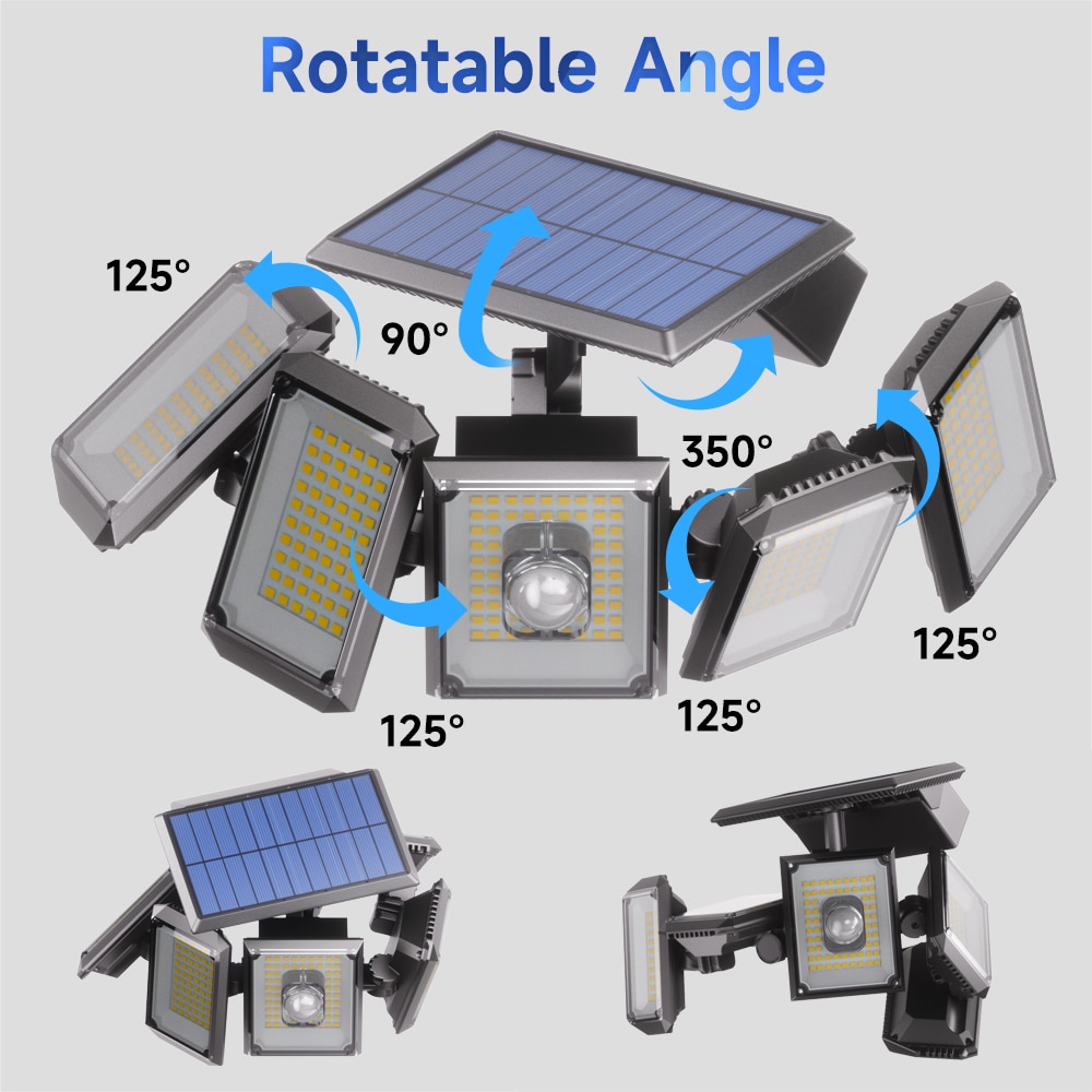 5 Đầu Năng Lượng Mặt Trời 300 Đèn LED Ngoài Trời Cảm Biến Chuyển Động Chống Nước Góc Rộng Chiếu Sáng Đèn Tường Sân Vườn Sân Đèn Đường