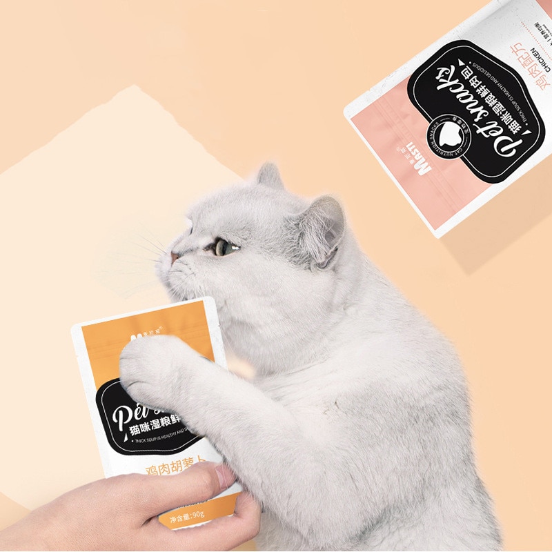 90g 고양이 젖은 음식 고양이 간식 멋진 인감 패키지 고양이 통조림 두꺼운 수프 치킨 곡물 애완 동물 영양 팩