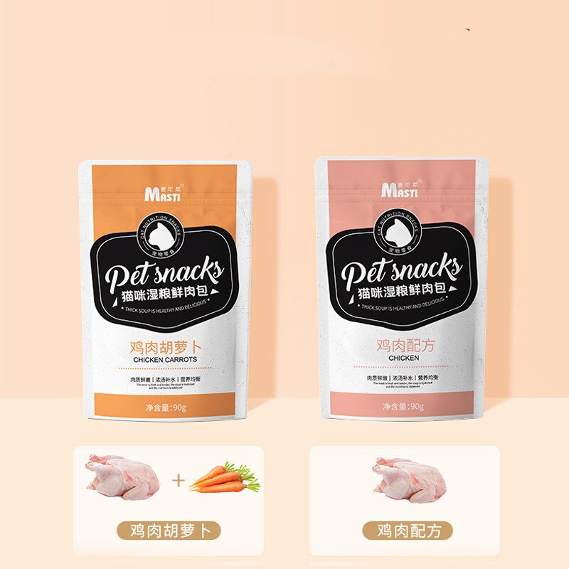 90g 고양이 젖은 음식 고양이 간식 멋진 인감 패키지 고양이 통조림 두꺼운 수프 치킨 곡물 애완 동물 영양 팩