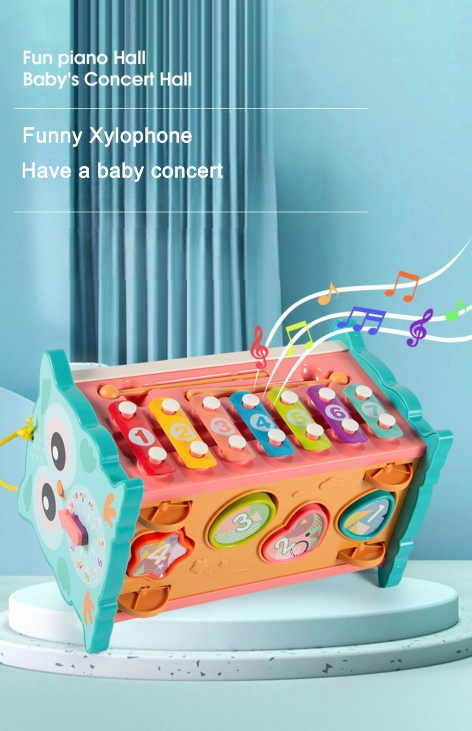 Baby Montessori Toys Magnetic Fishing Owl Cube Learning Educational Clock Kids Hammer Game with Music Puzzle for Piano Gift - Ảnh 10