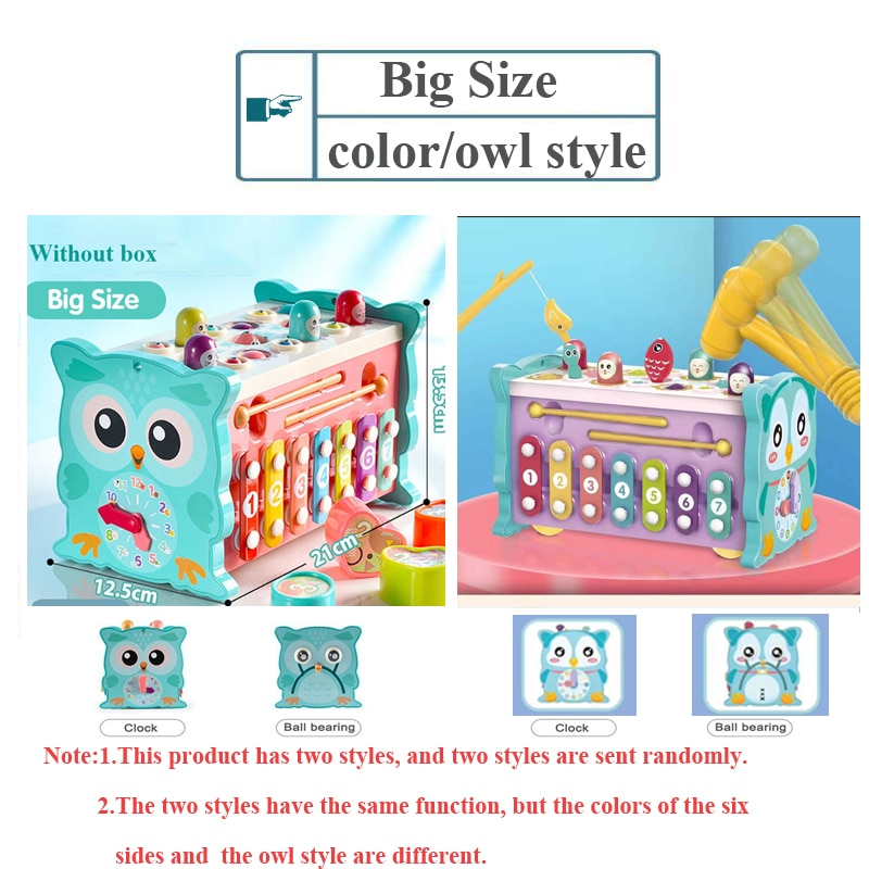 Baby Montessori Toys Magnetic Fishing Owl Cube Learning Educational Clock Kids Hammer Game with Music Puzzle for Piano Gift - Ảnh 1