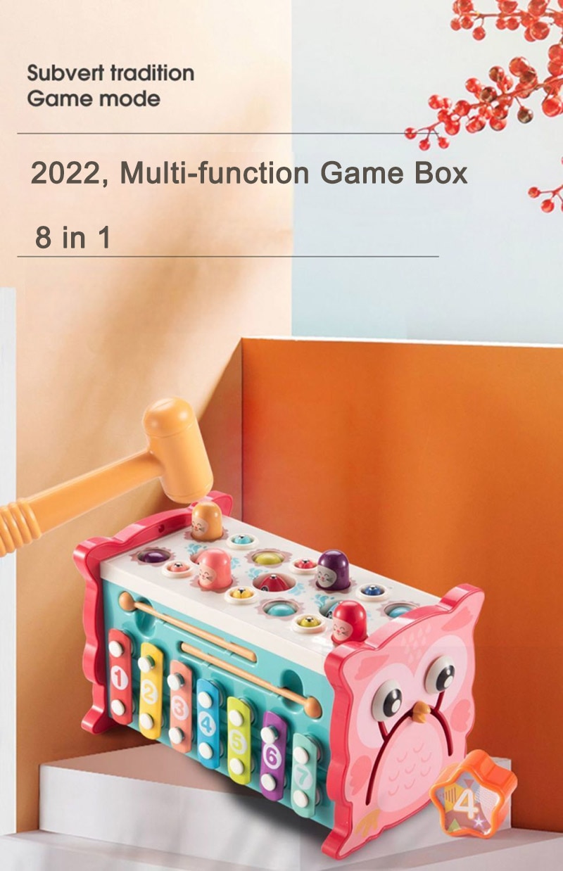 Baby Montessori Toys Magnetic Fishing Owl Cube Learning Educational Clock Kids Hammer Game with Music Puzzle for Piano Gift - Ảnh 3