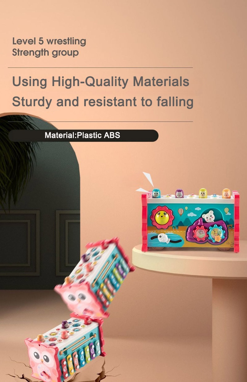 Baby Montessori Toys Magnetic Fishing Owl Cube Learning Educational Clock Kids Hammer Game with Music Puzzle for Piano Gift - Ảnh 5
