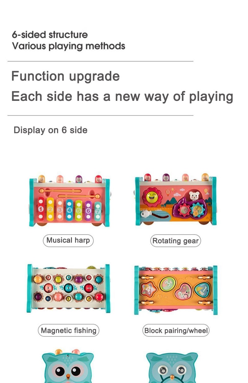 Baby Montessori Toys Magnetic Fishing Owl Cube Learning Educational Clock Kids Hammer Game with Music Puzzle for Piano Gift - Ảnh 7