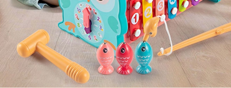 Baby Montessori Toys Magnetic Fishing Owl Cube Learning Educational Clock Kids Hammer Game with Music Puzzle for Piano Gift - Ảnh 9