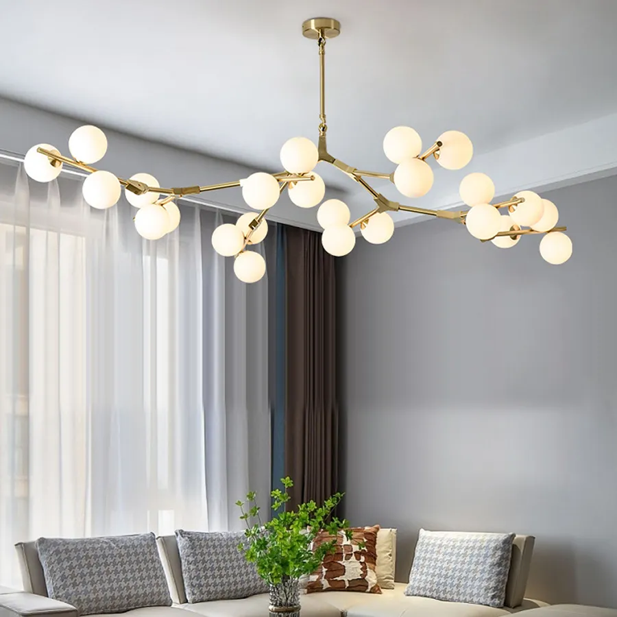 Bắc Âu Đen Vàng Mặt Dây Chuyền Ánh Sáng Kính LED Đèn Chùm Trang Trí Phòng Khách Phòng Ăn Phòng Ngủ Chiếu Sáng Trong Nhà