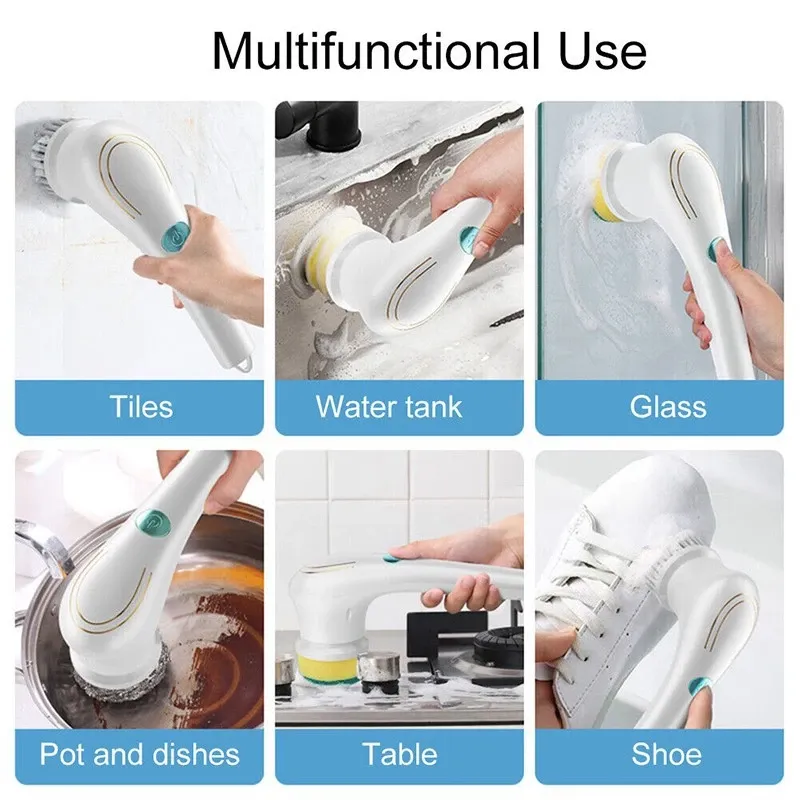 Bàn Chải Điện Làm Sạch Đa Năng 5 Trong 1 Sạc USB Phòng Tắm Dụng Cụ Rửa Làm Sạch Nhà Bếp Phụ Kiện Dễ Dàng Rửa Chén