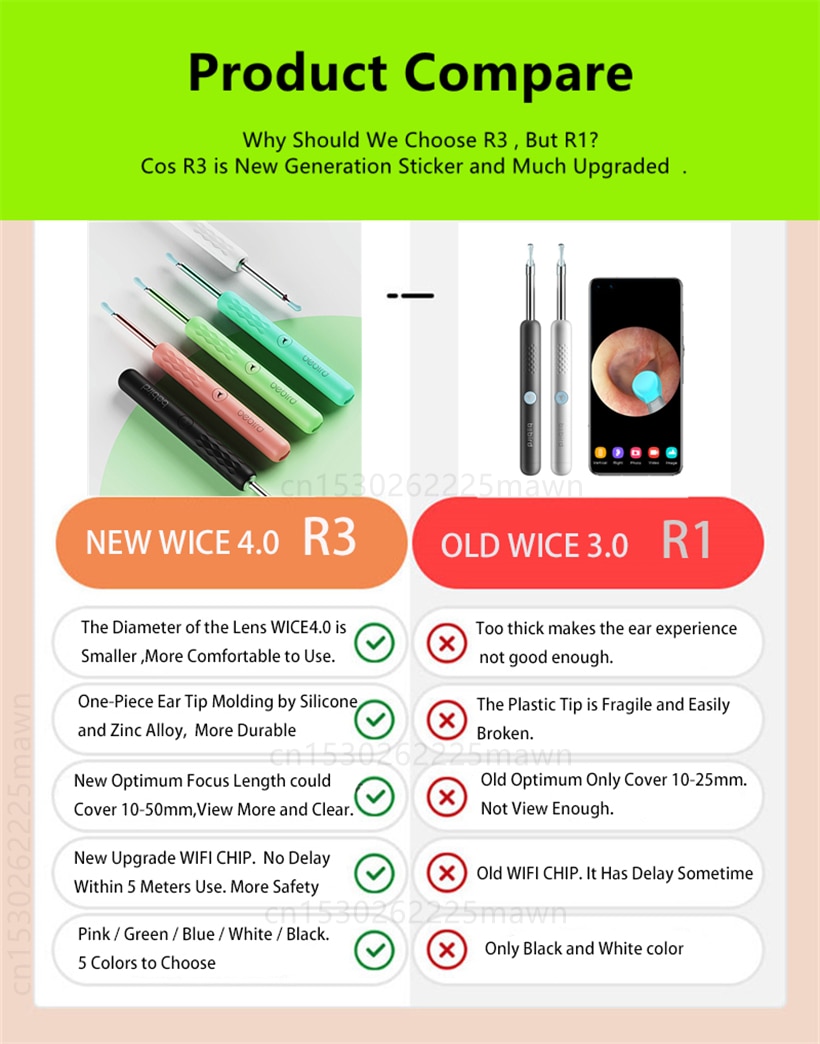 Bebird R3 R1 X3 귀 청소기 Minifit 건강 관리 왁스 제거 도구 Otoscope 300W 정밀 내시경 건강 관리 귀지 피커