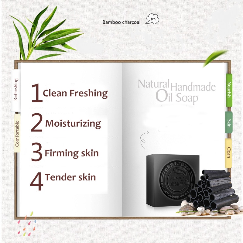 BIOAQUA Natural Plant Essential Oil Handmade Soap Whitening Moisturizing Remove Acne Clean Bath Soap Bamboo Charcoal Soap 100g - Images 13 BIOAQUA Natural Plant Essential Oil Handmade Soap Whitening Moisturizing Remove Acne Clean Bath Soap Bamboo Charcoal Soap 100g - Images 13