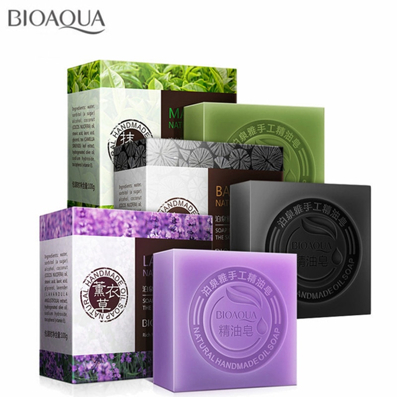 BIOAQUA 천연 식물 에센셜 오일 수제 비누 미백 보습 여드름 제거 깨끗한 목욕 비누 대나무 숯 비누 100g