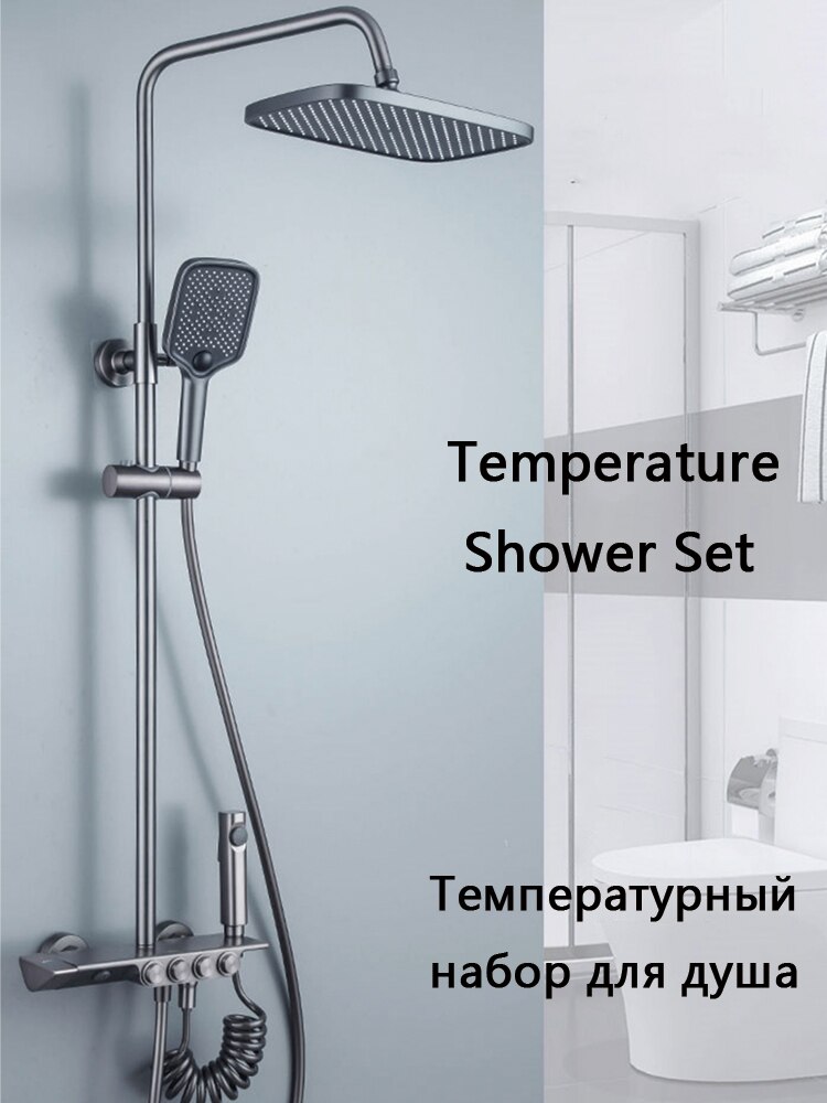 Cao Cấp Sang Trọng Nhiệt Độ Bộ Sen Tắm 4 Cách Treo Tường Vòi Rửa Chén Bằng Đồng Mưa Hệ Thống Bộ Bồn Tắm Hỗn Hợp vòi Nước - Ảnh 2