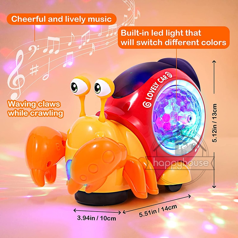 Crawling Crab Baby Toys with Music LED Light Up Interactive Musical Dancing Crawling Toys Moving Toddler Toys Toys for Baby