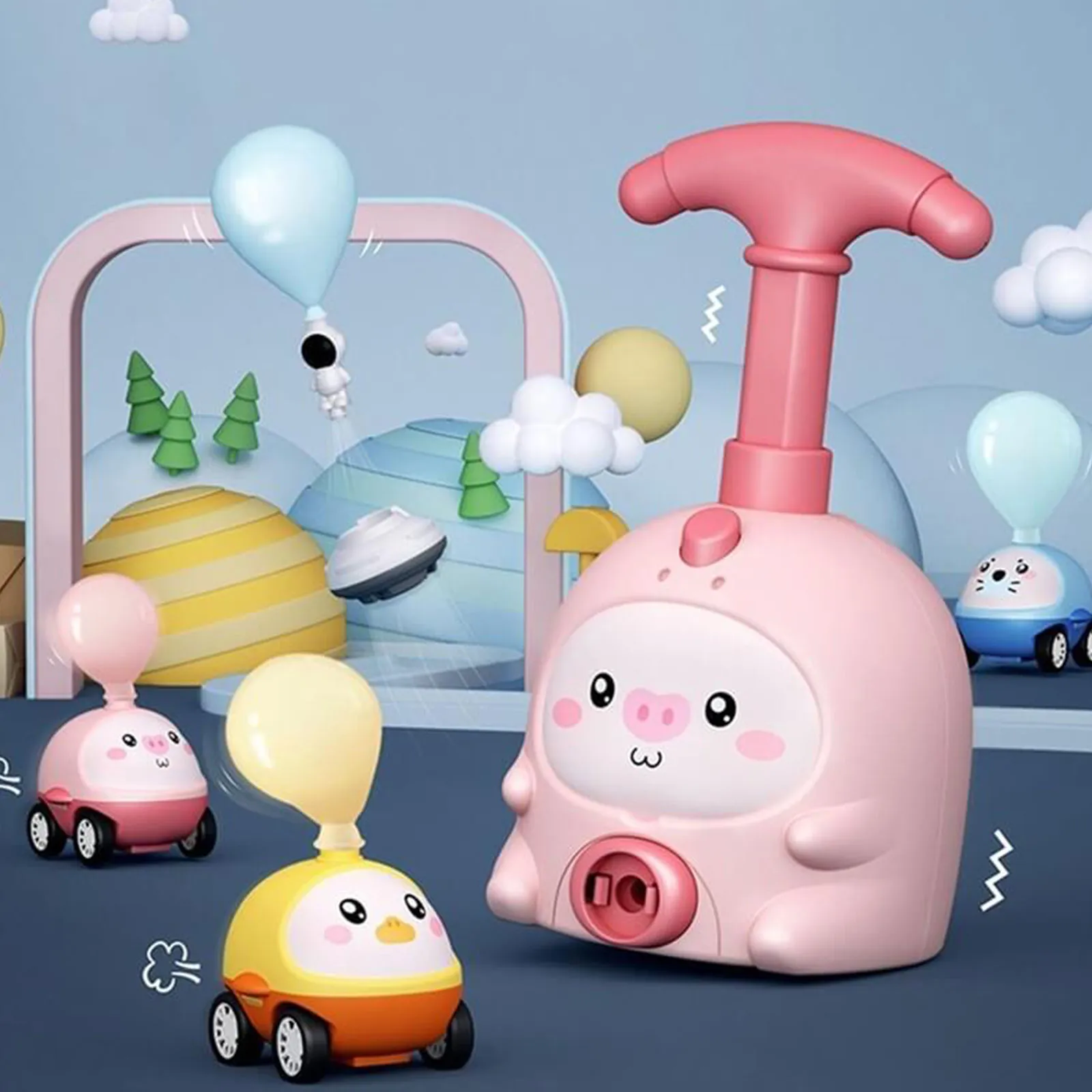 Creative Balloon Inflation Launcher Parent-child Interaction Funny Aerodynamic Ball Auto Toys Early Educational for Boys Girls