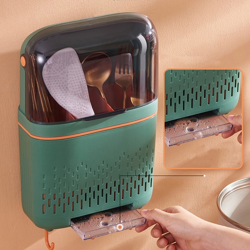 Creative Wall-mounted Hollow Drain Chopstick Cage Multifunctional Storage Rack Rag Rack Knife Holder for Kitchen Supplie - Images 3