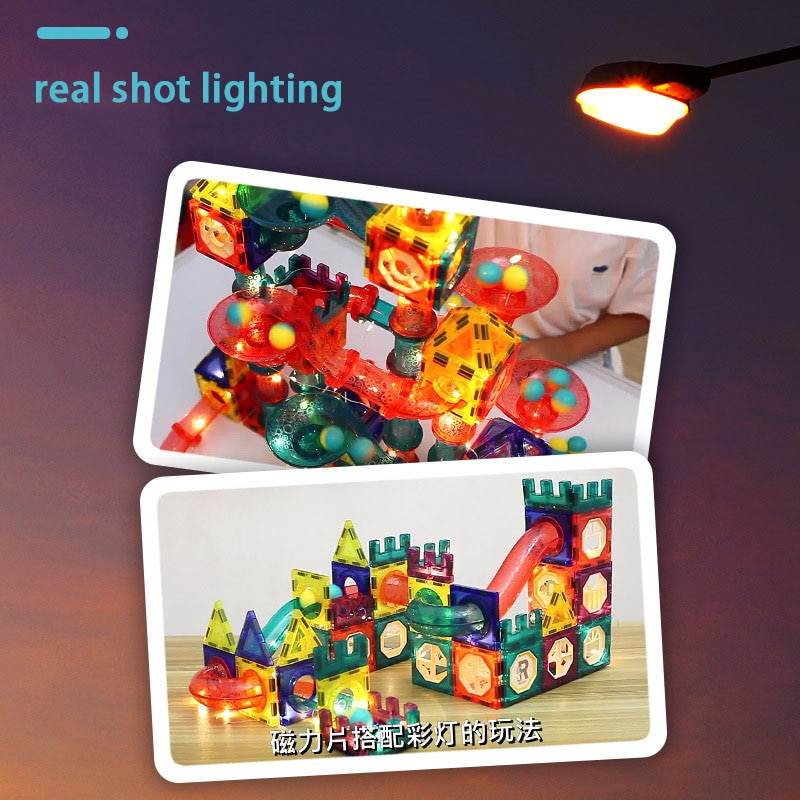 Đèn LED Khối Nam Châm Theo Dõi Gạch Xây Dựng Bóng Hạt Đồ Chơi Trẻ Em Cuộc Thi Xây Dựng Chạy Khối Xây Dựng Đường Ống