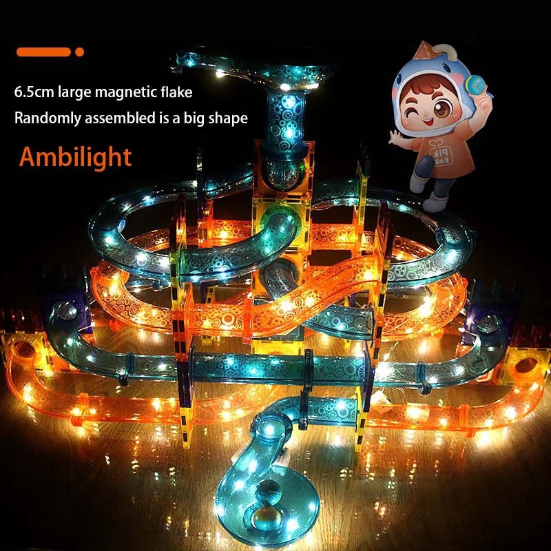 Đèn LED Khối Nam Châm Theo Dõi Gạch Xây Dựng Bóng Hạt Đồ Chơi Trẻ Em Cuộc Thi Xây Dựng Chạy Khối Xây Dựng Đường Ống