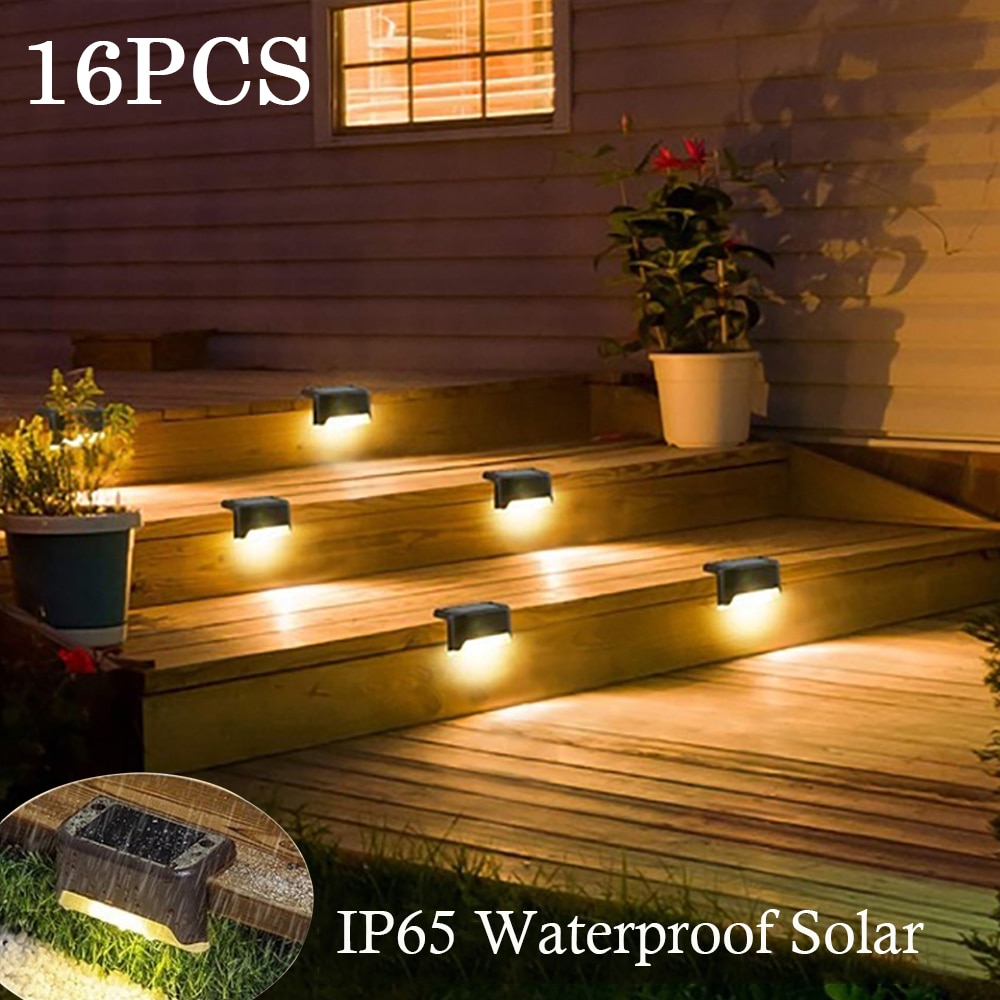 Đèn LED Trắng Ấm Năng Lượng Mặt Trời Bước Đèn Đường Cầu Thang Đèn Sân Vườn Ngoài Trời Chống Thấm Nước Ban Công Đèn Trang Trí Sân Hiên Cầu Thang Hàng Rào Ánh Sáng