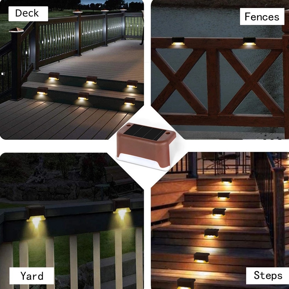 Đèn LED Trắng Ấm Năng Lượng Mặt Trời Bước Đèn Đường Cầu Thang Đèn Sân Vườn Ngoài Trời Chống Thấm Nước Ban Công Đèn Trang Trí Sân Hiên Cầu Thang Hàng Rào Ánh Sáng
