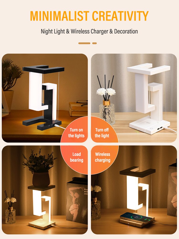 Đèn Ngủ LED Treo Chống Trọng Lực Đèn Ngủ Sạc Không Dây 10W Để Bàn Mờ Cho Phòng Ngủ Đầu Giường Máy Tính Để Bàn Quà Tặng Trang Trí - Ảnh 12
