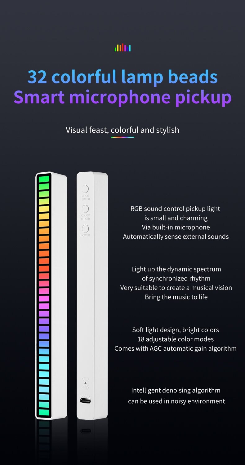 Điều Khiển Âm Thanh RGB Nhịp Điệu Đồng Bộ Ánh Sáng Âm Nhạc Nhiều Màu Sắc Bầu Không Khí Đèn Máy Tính Để Bàn Xe Hơi Cảm Ứng Sáng Tạo Đèn LED Bán Tải - Ảnh 3