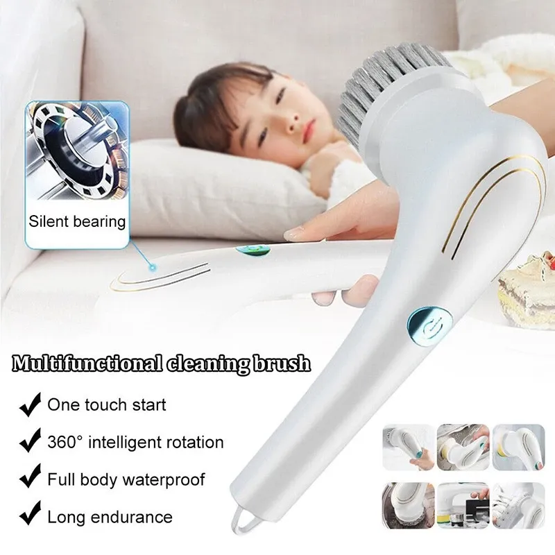 Electric Cleaning Brush 5-in-1 Multi-functional USB Charging Bathroom Wash Tool Kitchen Clean Accessories Easily Dishwashing