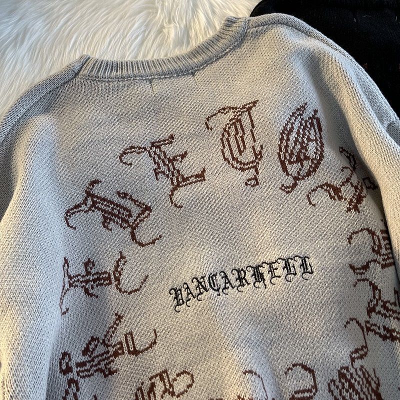 Gothic Letter Pullover Hip Hop Streetwear Bat Skeleton Print New  Knitted Sweater Menautumn Harajuku Cotton Sweater Women 2022 - Images 19