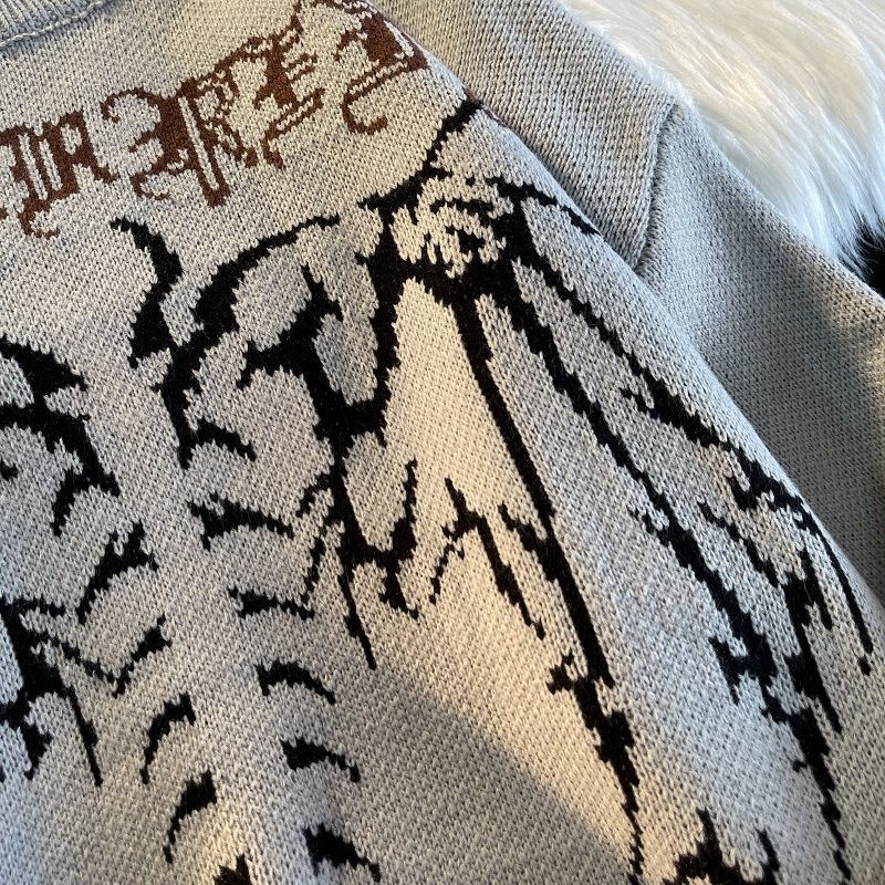 Gothic Letter Pullover Hip Hop Streetwear Bat Skeleton Print New  Knitted Sweater Menautumn Harajuku Cotton Sweater Women 2022 - Images 11