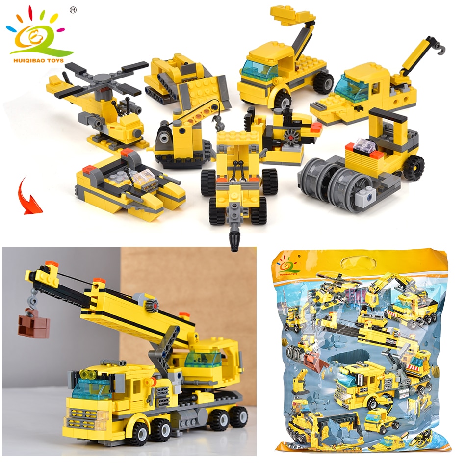 HUIQIBAO ĐỒ CHƠI 693 chiếc 8in1 Kỹ Thuật Xe Khối Xây Dựng Cần Cẩu Xe Ủi Xe Thành Phố Gạch Xây Dựng Bộ Dành Cho Trẻ Em Kids
