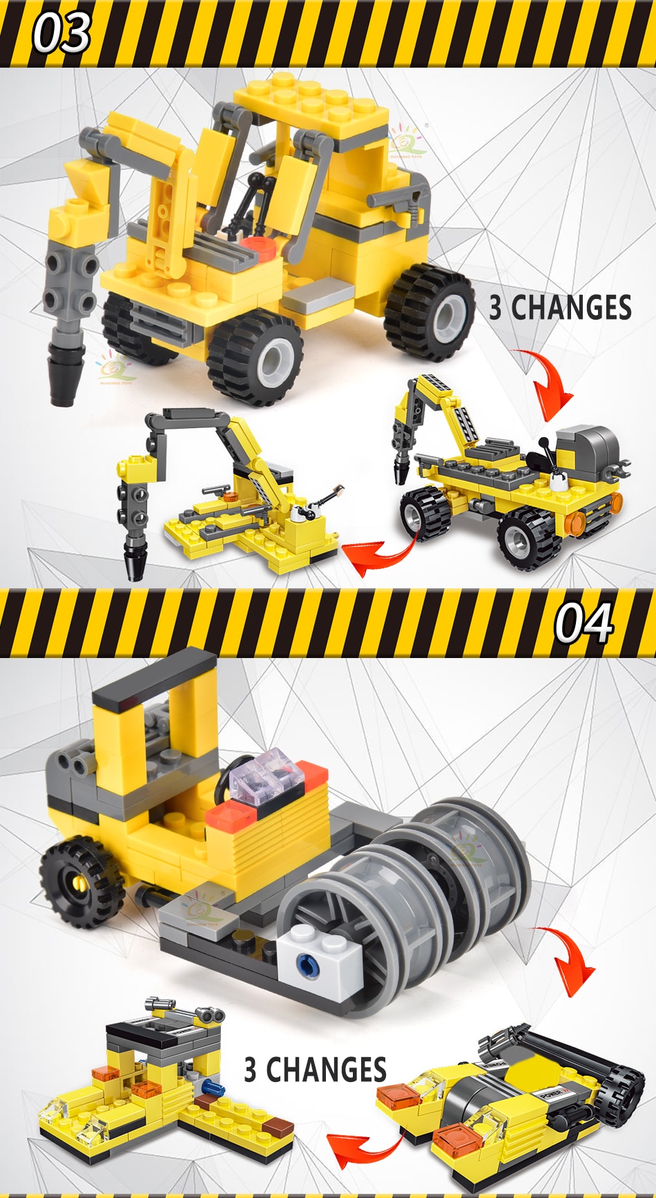 HUIQIBAO TOYS 693pcs 8in1 Engineering Truck Building Blocks Crane Bulldozer Car City Construction Bricks Set For Children Kids - imaget 7