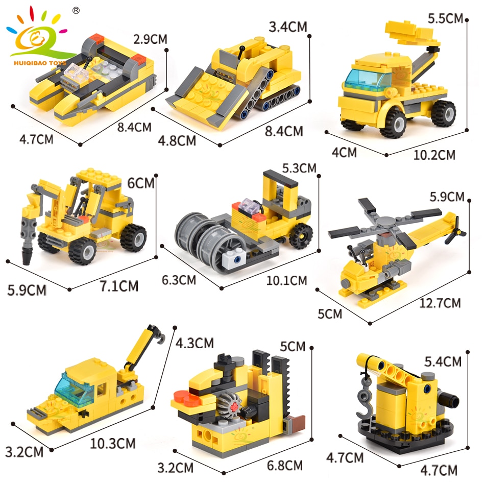 HUIQIBAO TOYS 693pcs 8in1 Engineering Truck Building Blocks Crane Bulldozer Car City Construction Bricks Set For Children Kids