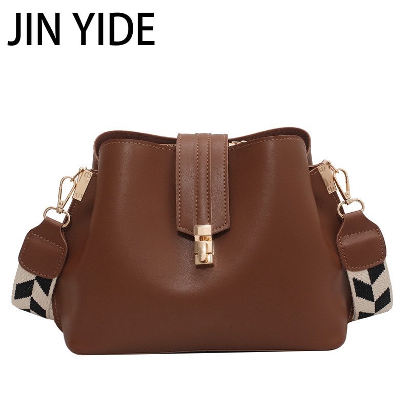 JIN YIDE Vintage Simple Small PU Leather Bucket Crossbody Bag for Women 2023 Designer Fashion Lady Luxury Black Shoulder Handbag