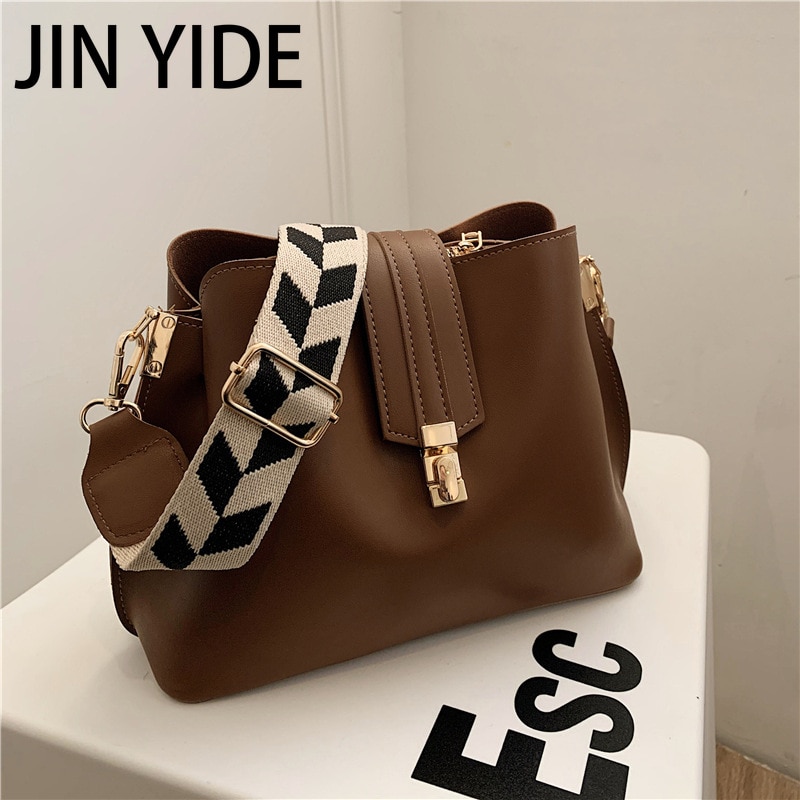 JIN YIDE 여성을위한 빈티지 간단한 작은 PU 가죽 양동이 Crossbody 가방 2023 디자이너 패션 레이디 럭셔리 블랙 숄더 핸드백