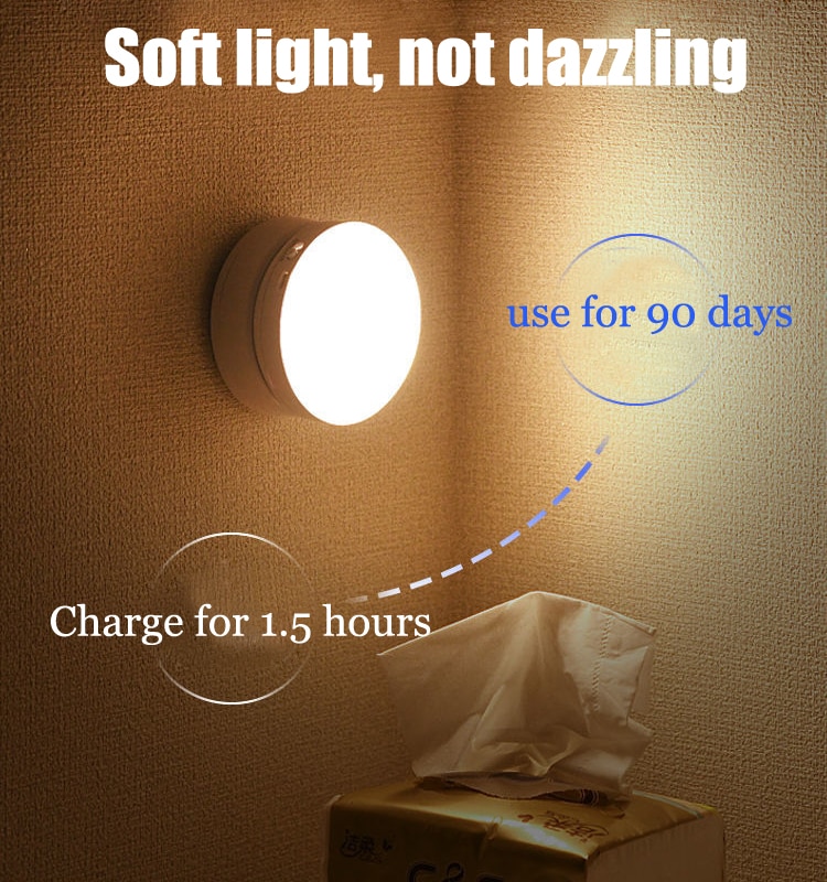 Led Night Light USB Charging Motion Sensor Round Energy-saving Led Lamps Bedroom Sound/Light Control For Corridor Home Bathroom - Images 5