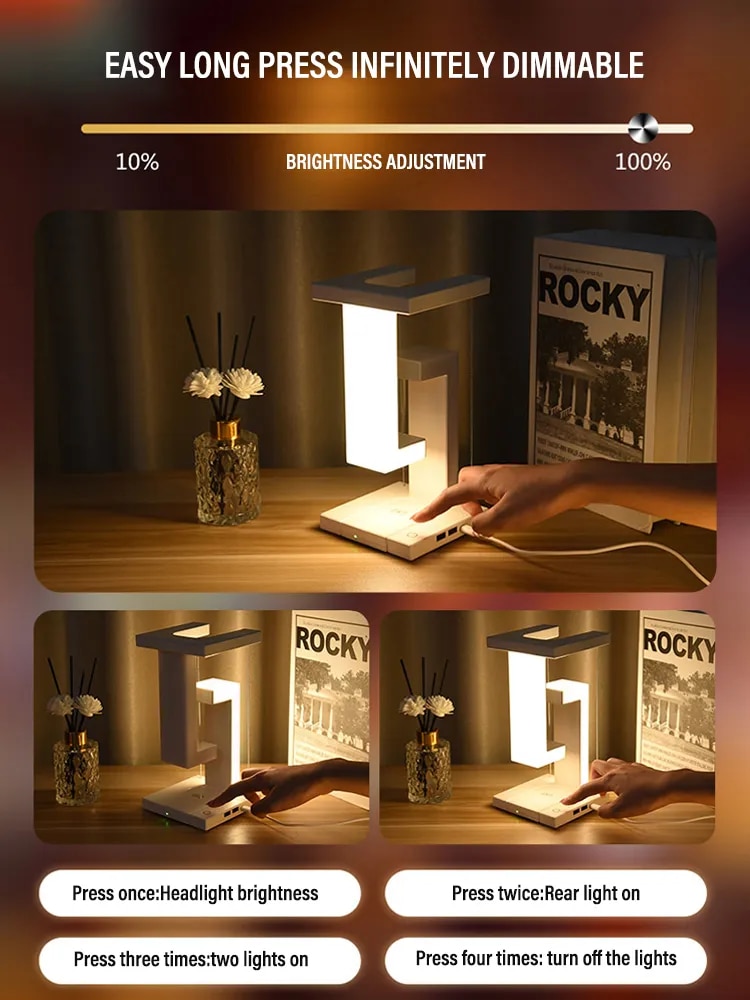LED Suspended Anti-gravity Night Light with 10W Wireless Charger Desk Lamp Dimmable for Bedroom Bedside Desktop Decoration Gifts