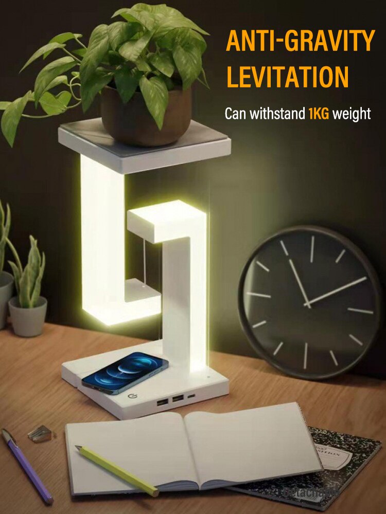 LED Suspended Anti-gravity Night Light with 10W Wireless Charger Desk Lamp Dimmable for Bedroom Bedside Desktop Decoration Gifts - Images 7