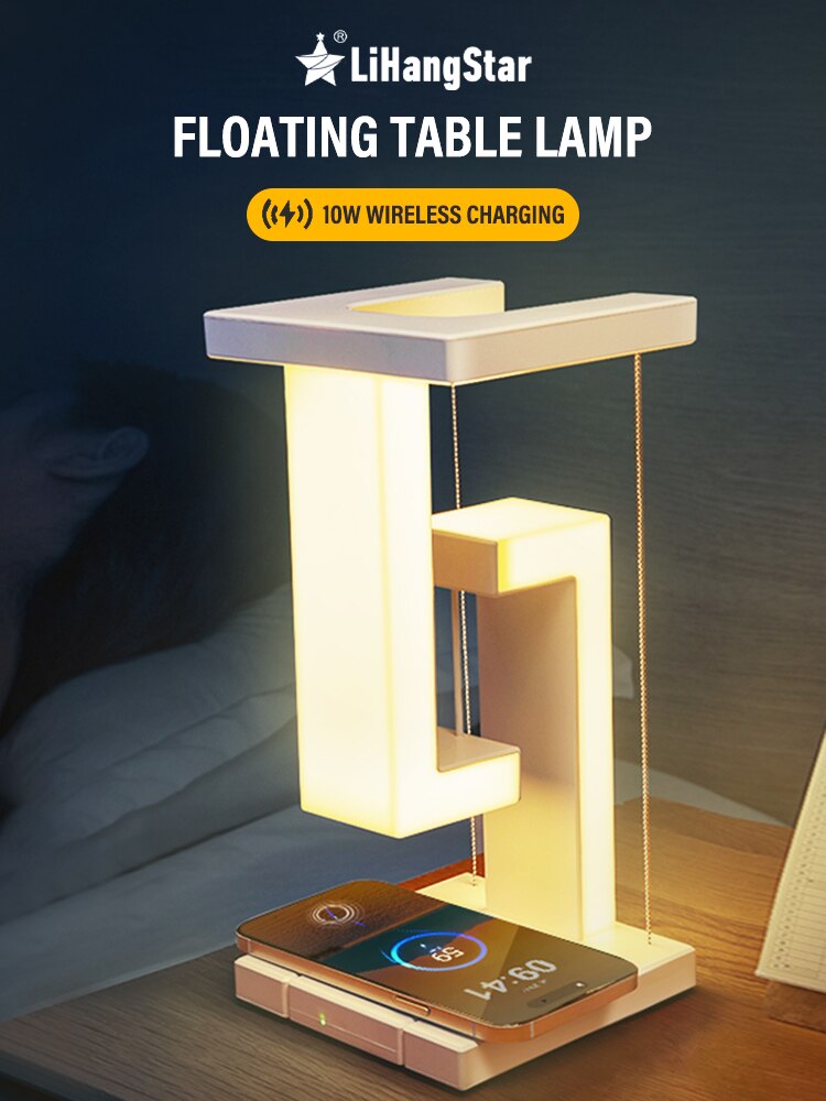 LED Suspended Anti-gravity Night Light with 10W Wireless Charger Desk Lamp Dimmable for Bedroom Bedside Desktop Decoration Gifts - Images 3