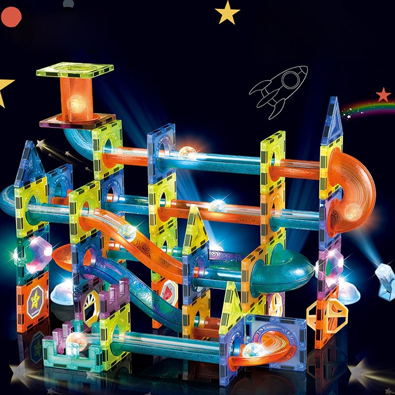 LED 마그네틱 블록 트랙 빌딩 벽돌 구슬 공 어린이 장난감 건설 경쟁 실행 파이프 라인 빌딩 블록