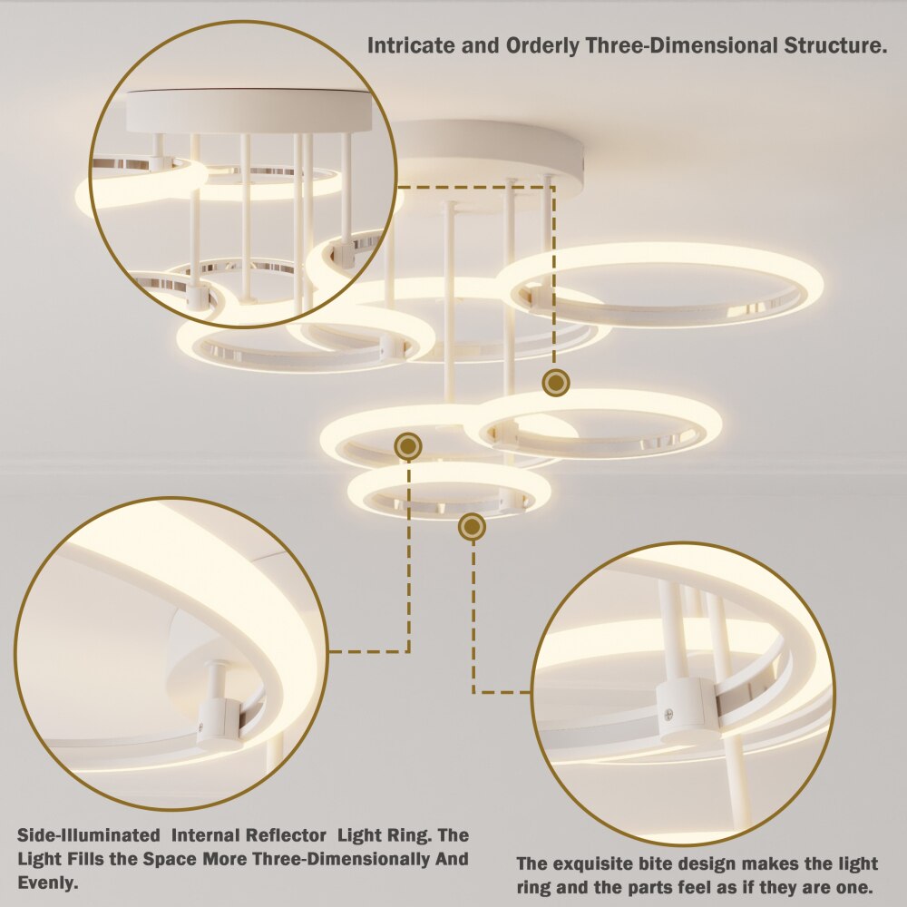 Modern Led Ceiling Light Fixture Smart Remote Stepless Dimming Chandelier 120W Ceiling Lamp for Living Room Bedroom Dining Room - Images 5